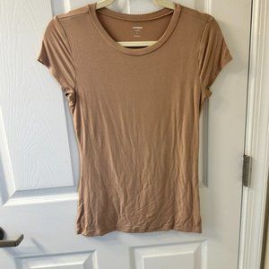 Express Fitted Double Layer Crew Neck Tee Tan